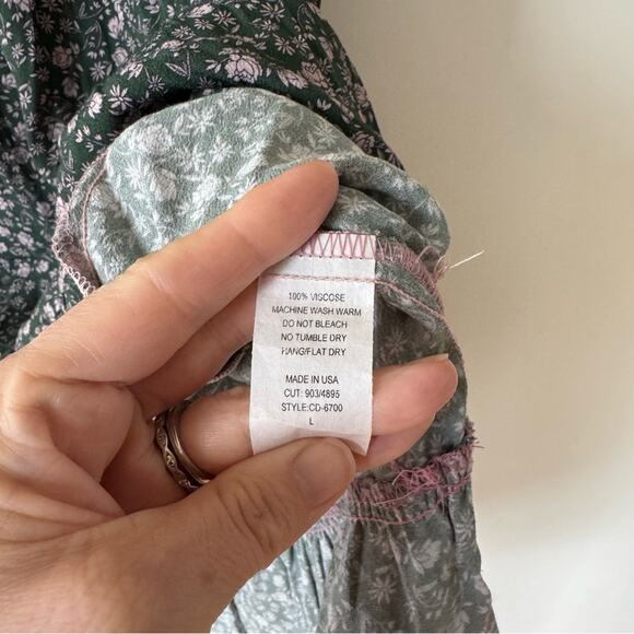 Amadi Green And Pink Floral Tiered Polo Summer Dress Pockets L - Picture 10 of 10